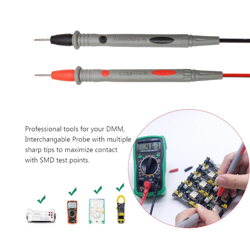 [Australia - AusPower] - Multimeter Leads Kit, Professional Electrical Multimeter Test Leads Set with Alligator Clips, Test Hooks, Test Probes Lead, Test Tweezer 