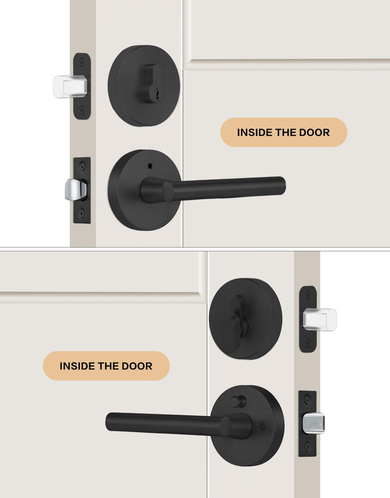 Lethato Black Door Handle and Deadbolt Set, Heavy Duty Front Door Lock Set, Exterior Door Lever Single Keyed Round Deadbolt Lock (1 Pack) Matte Black 1