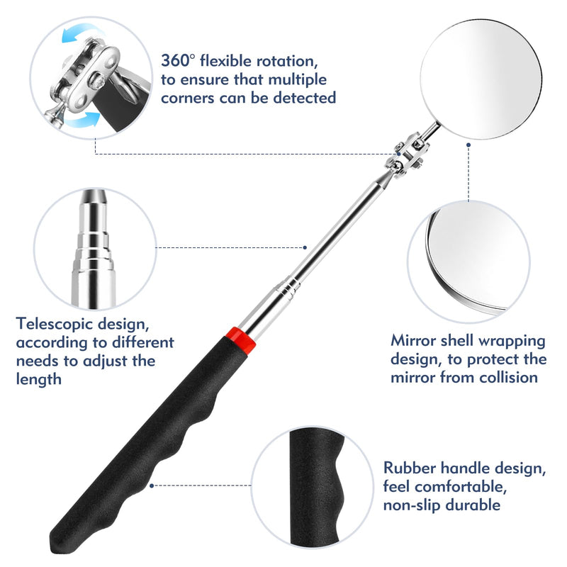 [Australia - AusPower] - 4 Pcs Telescoping Mirrors, LED Lighted Inspection Mirror Telescoping, 360 Rotation Mechanic Mirror Extendable, Flexible Telescopic Mirrors Tool for Checking Vehicle Observing Small Parts 
