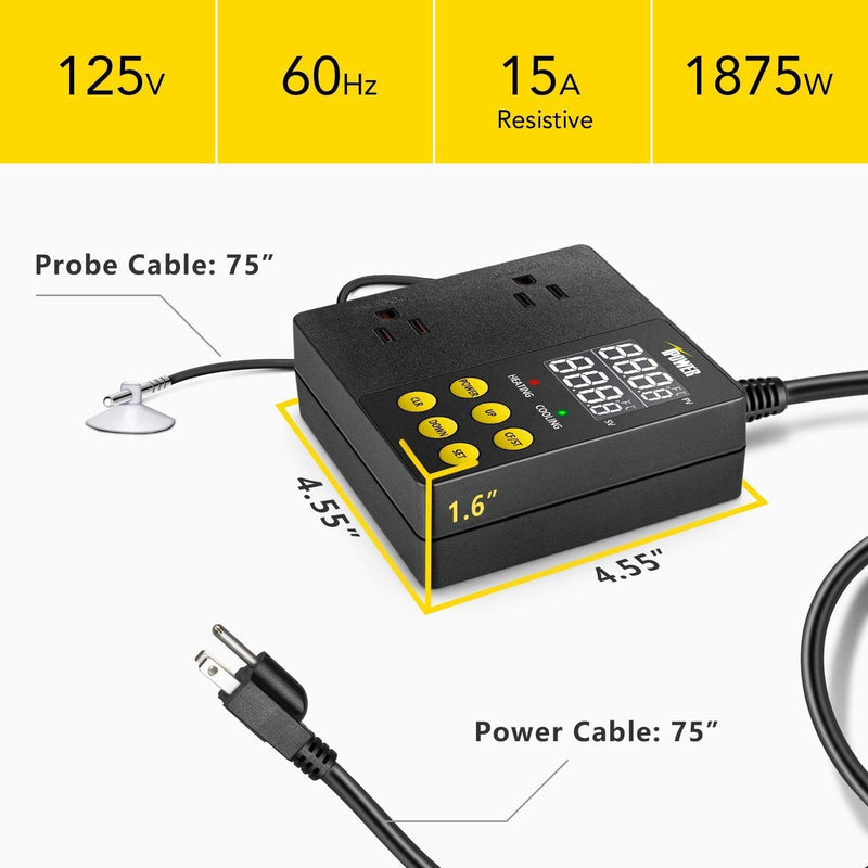 [Australia - AusPower] - iPower Professional Digital Heating and Cooling Temperature Controller for Seed Germination, Reptiles and Brewing Breeding Fermenter Greenhouse, Grow Tent, 1875W 