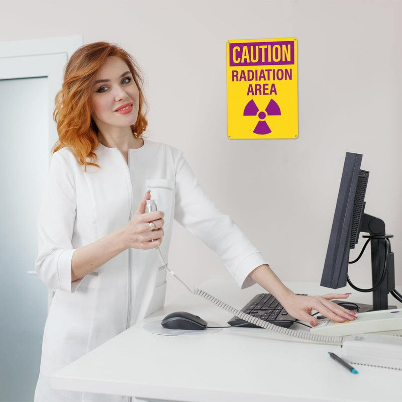 4 Pack Caution Radiation Area Signs 10 x 7 Inch Rust-Free Aluminum OSHA Sign with Symbol UV Protected Industrial Radioactive Warning Signs for Business Construction Site Warehouse