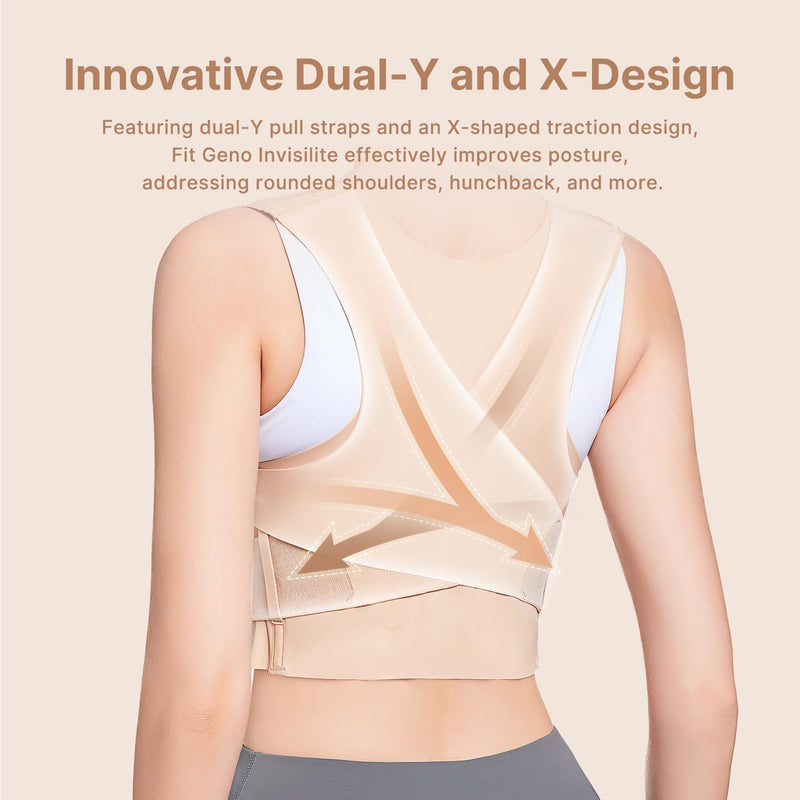 [Australia - AusPower] - Fit Geno Posture Corrector for Women Invisilite: Invisible Lightweight Back Brace for Neck Shoulder & Upper Back Pain Relief - Improve Posture Correct Hunchback Slouching Under Clothes Large Beige M/L (Under Bust 34"- 39") 
