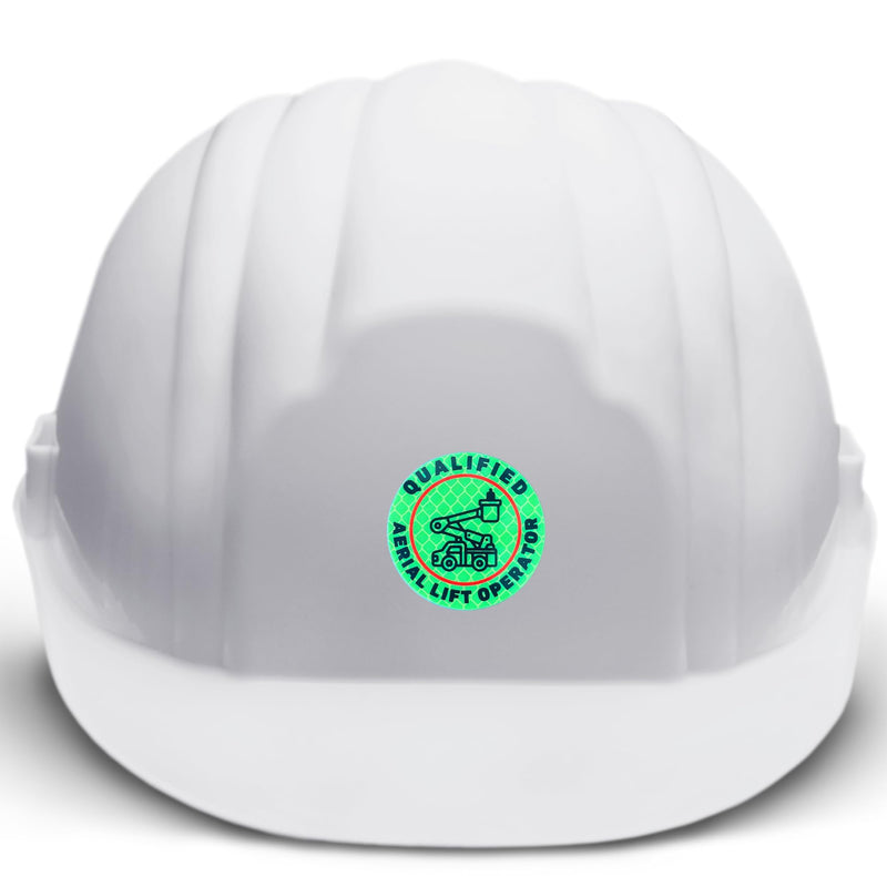 Certified Aerial Lift Operator Retro Reflective Hard Hat Safety Stickers 5 pk 2” Inches Waterproof Adhesive Very Sticky Book Construction Training