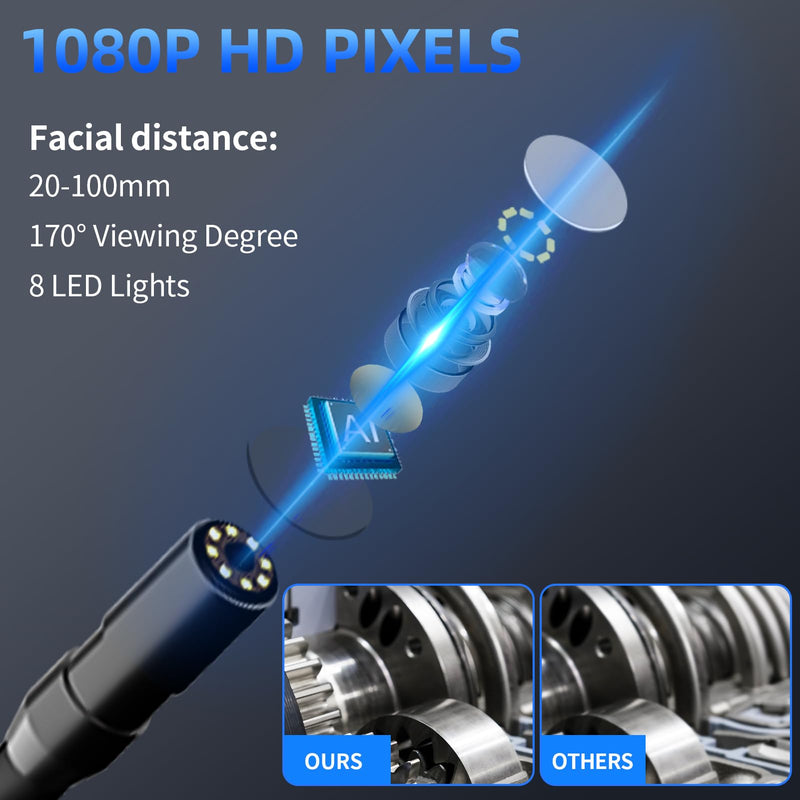 [Australia - AusPower] - Endoscope Camera with Light - IP67 Waterproof Borescope Camera with 8 Adjustable LED Lights | 4.3" LCD Screen Borescope | HD 1080P Inspection Camera Scope Camera with 16.5ft Semi-Rigid Cord 