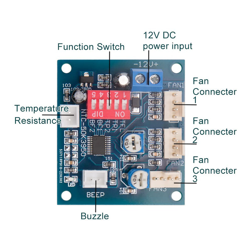 [Australia - AusPower] - 2PCS DC 12V 4 Wire PWM PC CPU Fan Temperature Control Speed Controller Module CPU High-Temp Alarm 