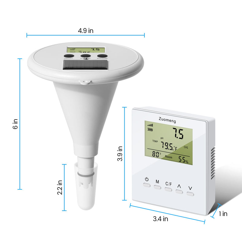 [Australia - AusPower] - Wireless Pool Monitor, Solar Pool Water Tester with Dual Displays & High-Precision Electrode for Real-Time Detection of Water Temp pH EC TDS for All Swimming Pools, Spas, and Hot Tubs 