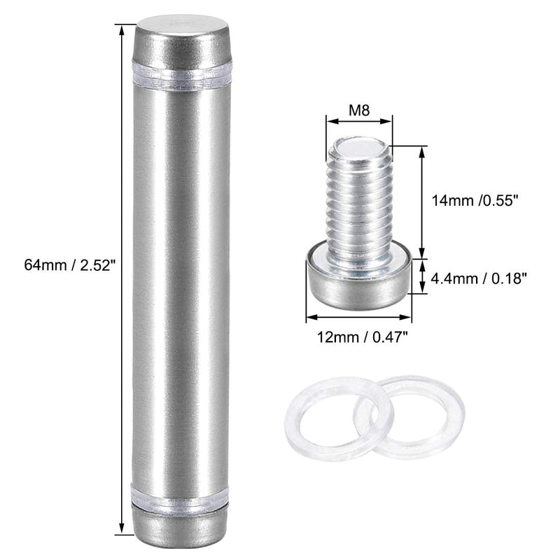 [Australia - AusPower] - uxcell 1/2 Dia x 2-1/2"(12x64mm) Double Head Standoff Screws Acrylic Glass Nails 8pcs 64mm 