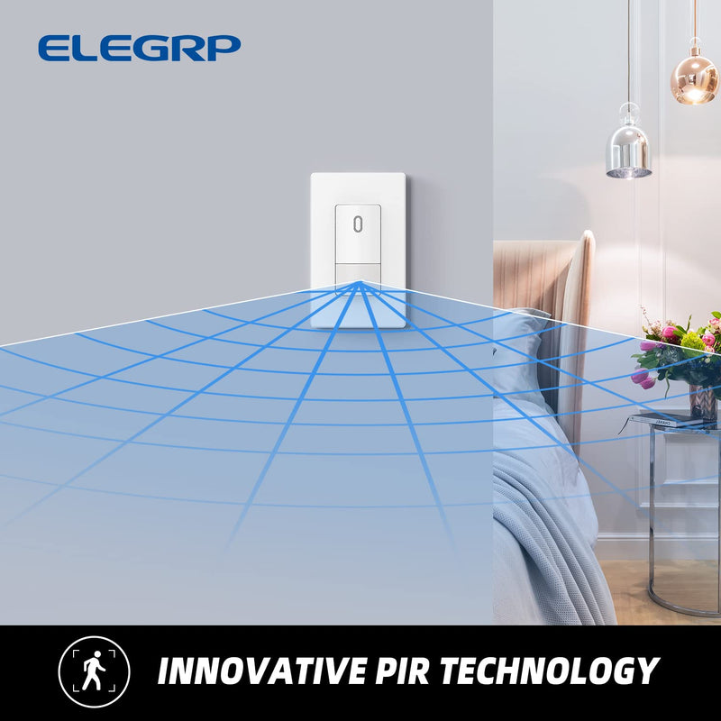 [Australia - AusPower] - ELEGRP Single Pole Occupancy Motion Sensor Light Switch, PIR Infrared Motion Activated Switch, Need Grounding Wire, No Neutral Wire, for CFL/LED/Incandescent, with Plate, UL(2 Pack, Matte White) 2 Pack 