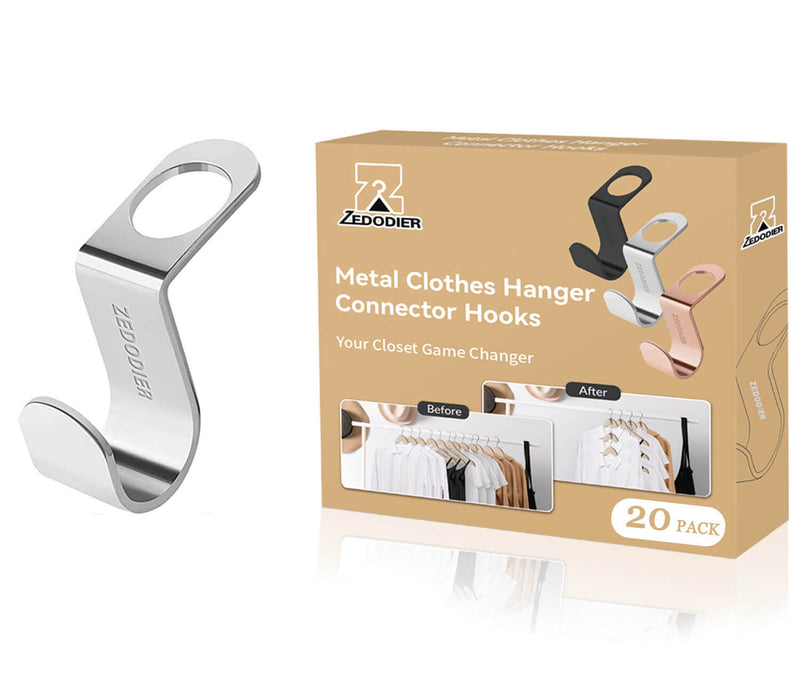 Metal Space Saving Hanger Hooks 50 Pack, Clothes Hanger Connector Hooks Silver