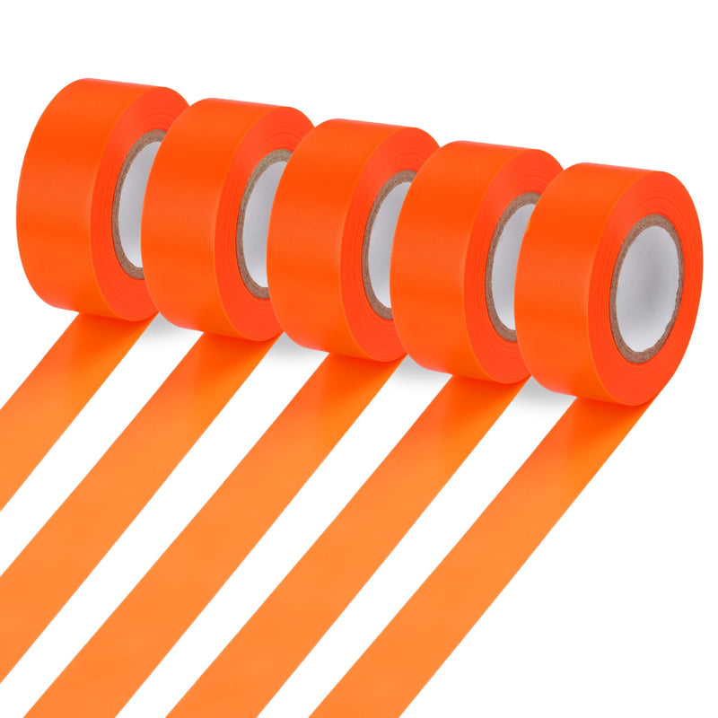 MOWPOG 5 Pack Orange Flagging Marking Tape, 1" x 100′ Non-Adhesive Survey Ribbon Rolls, Fade-Resistant Tapes for Hunting Trail, Tree, Boundaries and Hazardous Areas (Orange)