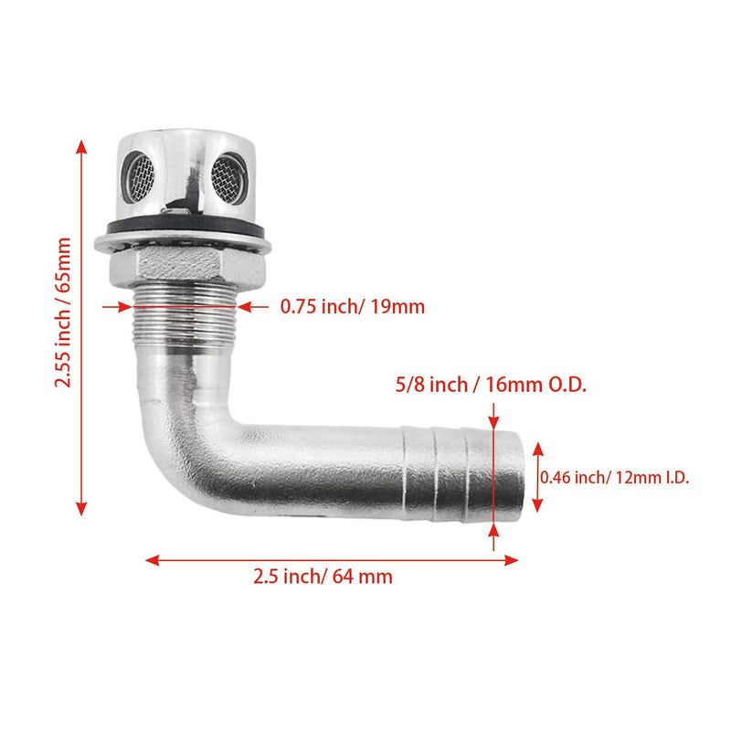 SHENGHUISS Boat GAS Fuel Tank Vent for 5/8 inch Hose, Stainless Steel 316 Marine 90 Degree Thru-Hull Fuel Gas Tank Vent with Mounting Gasket Hardware no Cap