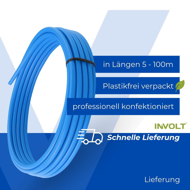 INVOLT 3 m H07V-K 10 mm² Wiring Cable Blue Wire Cable Sold by the Metre | Fine-wired, flexible, PVC wiring cable for electrical installation, made in Germany 3m