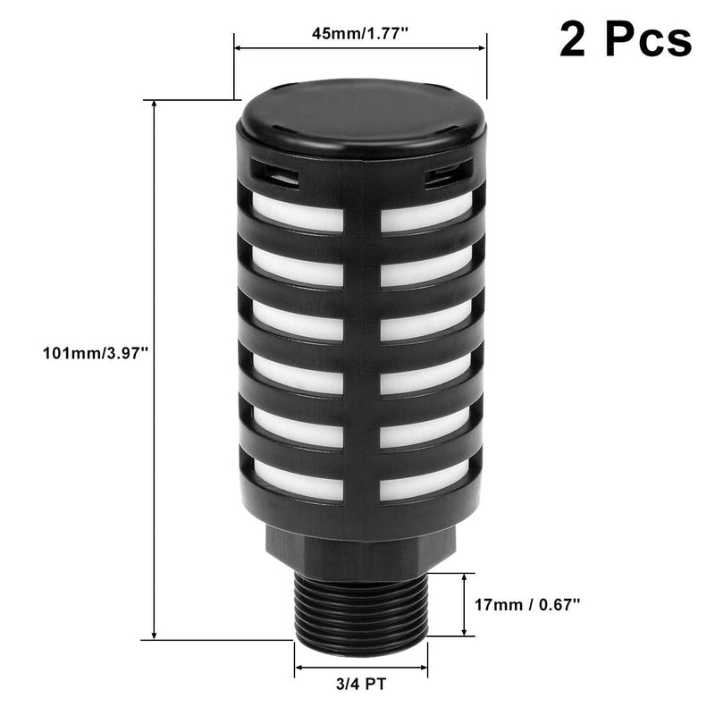 [Australia - AusPower] - uxcell Plastic Pneumatic Muffler Exhaust Air Line Silencer 3/4 PT Black, 2pcs 