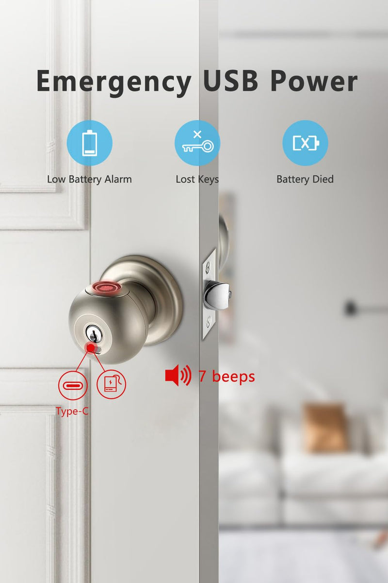 Smart Door Lock, Fingerprint Door Knob with Lock, Autolock Biometric Door Lock, Keyless Thumbprint Entry Door Lock for Bedrooms, Hotels, Apartments, Offices and Garages