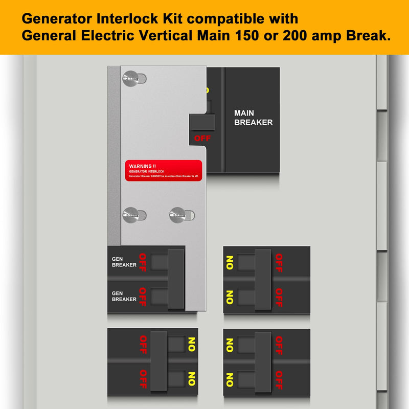 Generator Interlock Kit Compatible with General Electric Vertical Main 150 or 200 amp Break. 2 1/2 to 3 1/2 inches Spacing Between Main and Branch Breaker,Professional and Interlock Kit