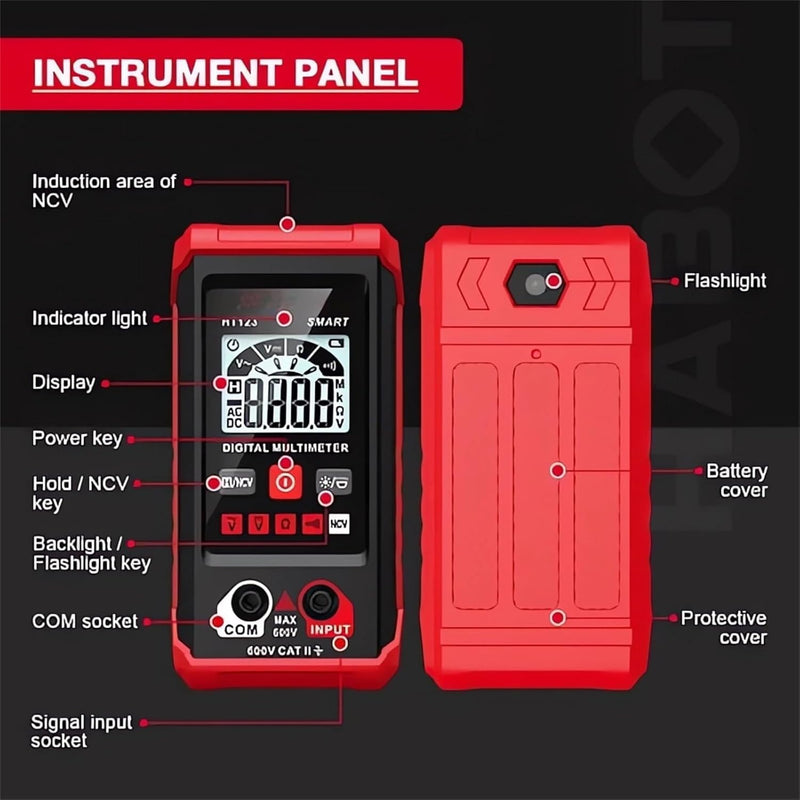 [Australia - AusPower] - HT Automatic Digital Multimeter - Auto-Ranging Voltmeter - Electric Meter Tester Tool Smart Measurement - Non Contact Volt DC Amp Meter Tester Digital Voltmeter for Ac/Dc Voltage (Red) Red 