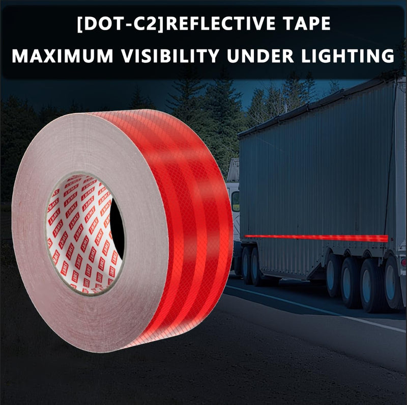 SWRT 2 Inch X 30 FT Reflective Tape Outdoor Waterproof DOT-C2 Fade Resistant Red Reflective Tape Strong Adhesive Safety Warning Tape Reflector Conspicuity Tape for Trailer Trucks Bikes 2IN x 30FT