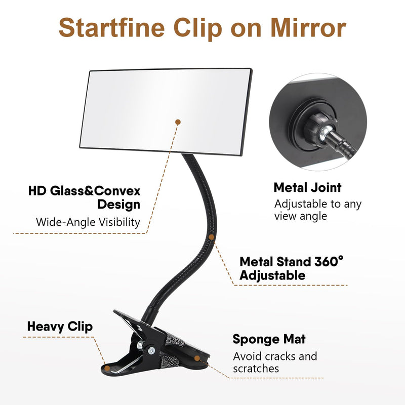 [Australia - AusPower] - Clip On Security Mirror Stick-On Office Desk Mirror for Personal Safety Desk Rear View Monitor Computer Cubicle Cabinet Workstation Security (6.69"x2.95" 2 Brackets 1 Framed Mirror) Black 2 Brackets with 1 Framed Mirror 