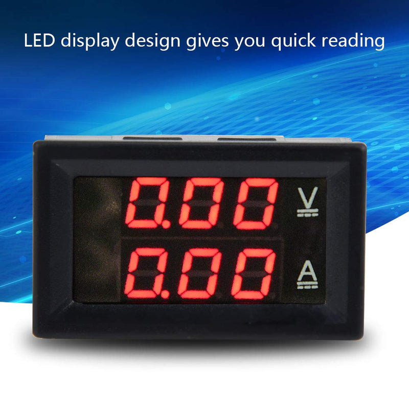 [Australia - AusPower] - Digital Voltmeter Ammeter, DC 0-100V 50A/10A Amp Voltage Current Meter Tester with 0.28" Digital Tube Blue + Red LED Display Panel with Connect Wires(Font Backlit red red 10A) 