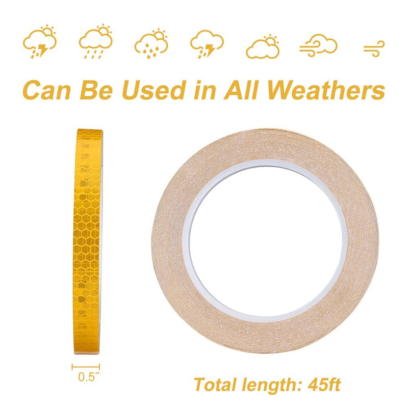 Reflective Safety Tape,1/2 Inch×45 Feet Yellow Reflective Strips,high Viscosity Waterproof Reflective Tape for Bikes Cars Ships Motorcycles Raincoat. 1/2 IN*45FT
