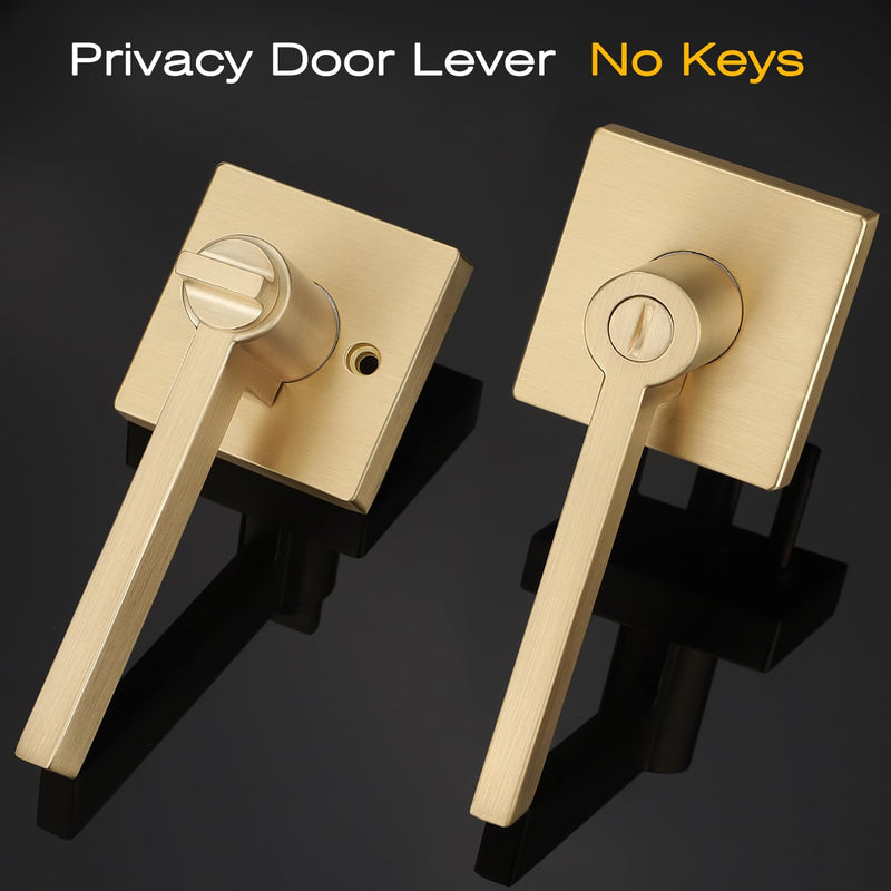 EHOMEWARE 1 Pack Gold Door Handles, Heavy Duty Door Knobs Interior for Bedroom Bathroom, Zinc Alloy Privacy Door Levers Door Handle with Lock, Satin Brass Modern Door Hardware & Locks Privacy Door Lever