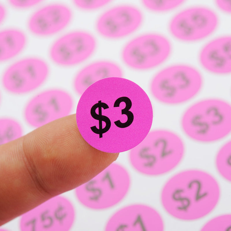 ONUPGO Garage Sale Labels 3/4" Round Preprinted Pricing Labels Price Stickers Removable Prices Labels, Bright Neon Fluorescent Multicolored with Blank Label, Pack of 2240 Neon Pink - NewNest Australia
