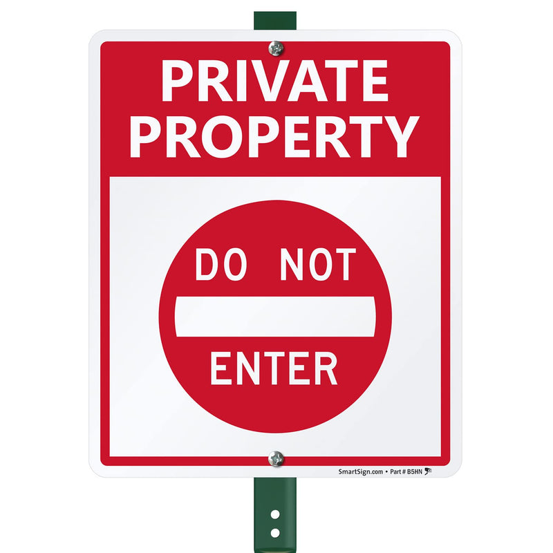 SmartSign "Private Property - Do Not Enter" LawnBoss® Sign | 10" x 12" Aluminum Sign With 3' Stake