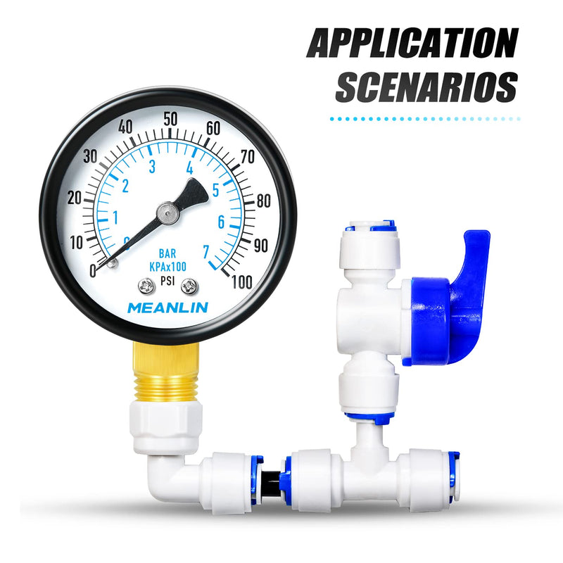 [Australia - AusPower] - MEANLIN MEASURE 0-100Psi 2" DIAL FACE 1/4" NPT Well Pump Pressure Gauge, with 1/4" x 1/2" NPT and 1/4" x 3/8" NPT Hex Bushing, 3-2-3% Accuracy,Lower Mount 1/4"NPT Lower Mount 