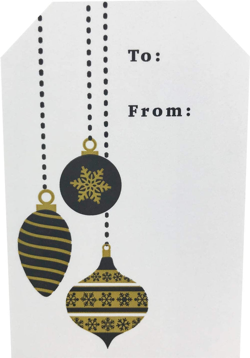 Merry & Bright Gold Gift Tag Stickers – 2 x 3 Inch Holiday Labels, Roll of 100 with 4 Festive Designs – Elegant Christmas Wrapping Tags, Made in The USA