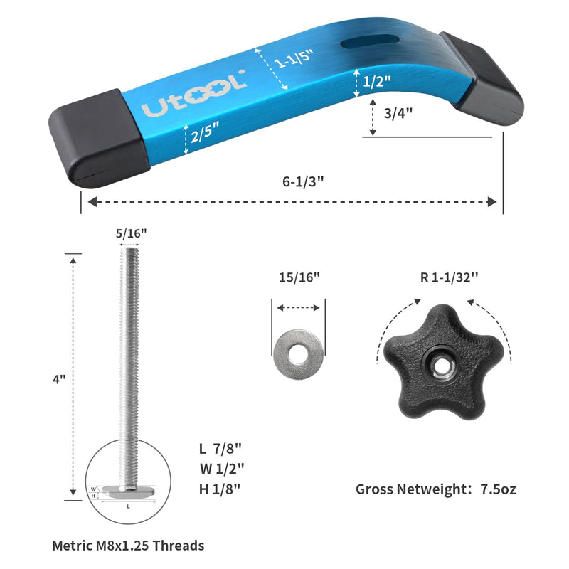 [Australia - AusPower] - UTOOL 2 Pack T-Track Hold Down Clamps Kit, 6-1/3" L x 1-1/5" Width, Heavy Duty Anodized Clamps for Woodworking, Starlight Blue ?2 PCS Clamps 