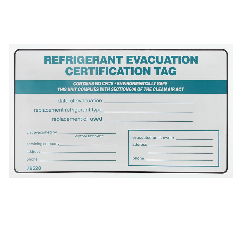 20 Pack Refrigerant Recovered Identification Labels,Refrigerant Evacuation Certification Tag,7.5"x4.5" Adhesive Vinyl Refrigeration Stickers
