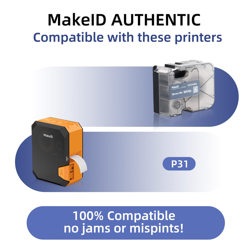 MakeID All-Weather PET Labels for Indoor/Outdoor General ID and Equipment Labeling, Black on White - Adaptable for P20 P31 Industrial Label Makers, 26.24ft/Roll .35"(9mm)