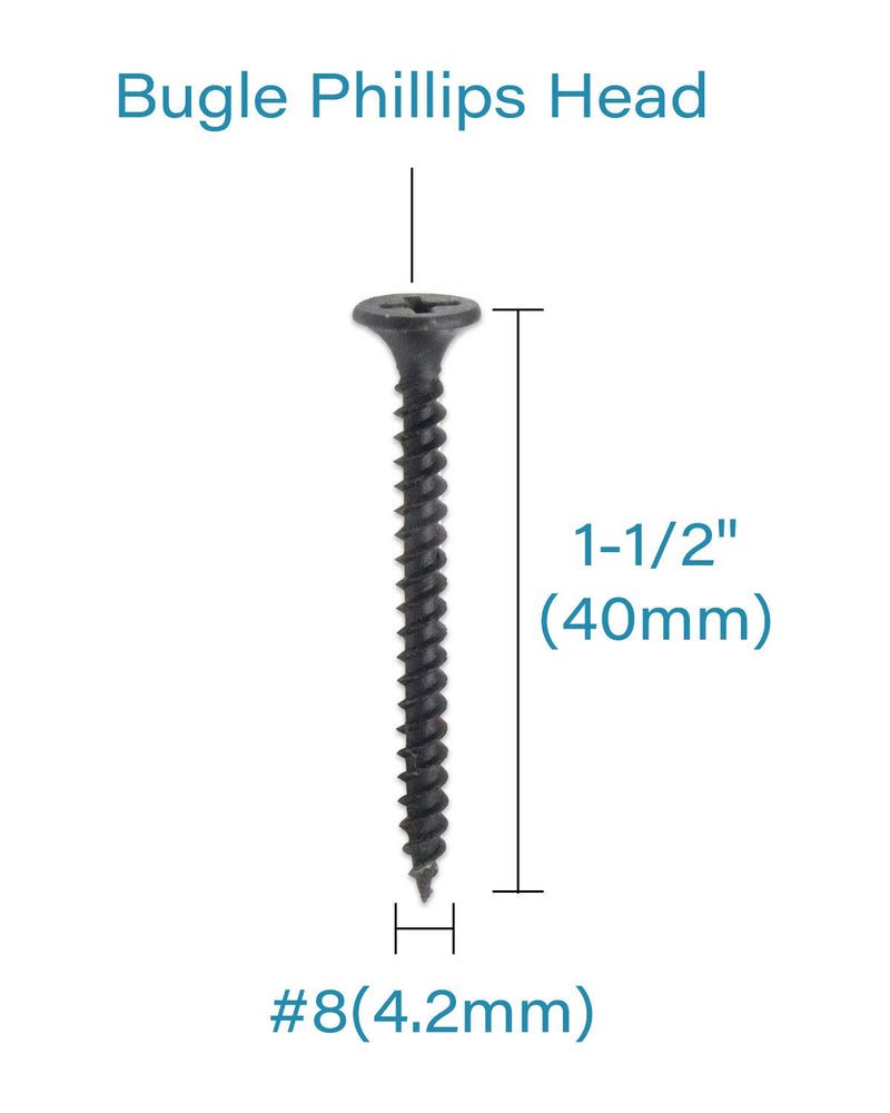 [Australia - AusPower] - 50pcs #8 x 1-1/2" Flat Head Phillips Drywall Screws Fine Thread Sharp Point Wood Screw, Carbon Steel 1022A, Black Phosphate #8 x 1-1/2" 50 