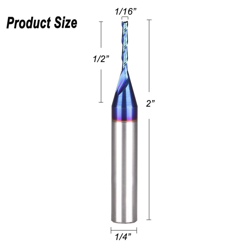 2 PCS 1/16" x 1/2" x 1/4" x 2" Carbide TiAlN Coated Spiral Upcut Plunge Router Bit for Wood 2D&3D Carving