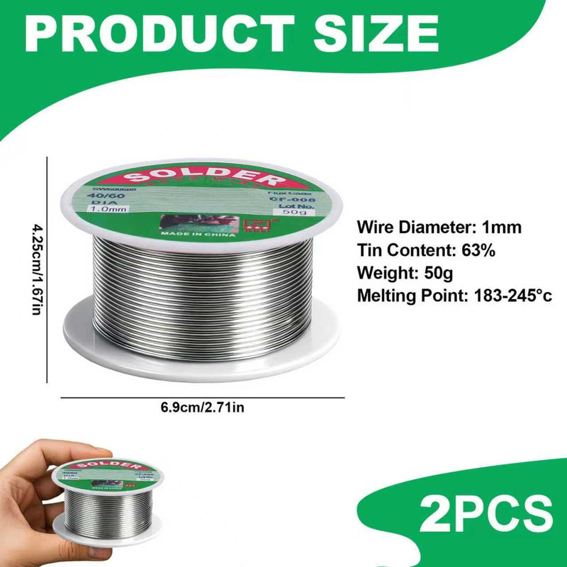 Solder with flux 1 mm, approx. 100 g gross weight (approx. 40 g solder net) | 2 rolls, flux soft solder with rosin core for electric soldering DIY