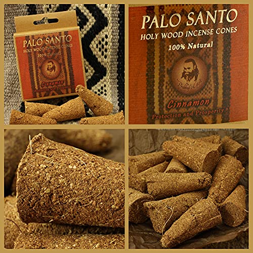 Prabhuji's Gifts Palo Santo Incense Cones - Cinnamon - Handmade Natural Incense Cones - Palo Santo Cones - Spiritual Incense - Holy Wood Incense - Protection & Prosperity - (6 Cones)