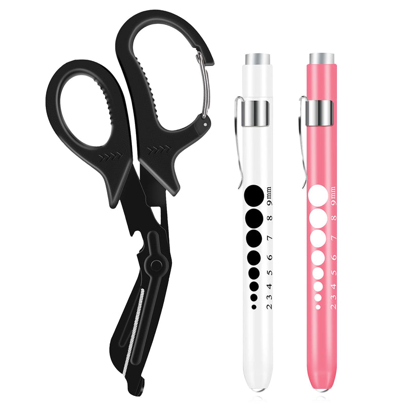 [Australia - AusPower] - Stethoscope Carrying Case and Nurse Scissors and Pen Light Set Trauma Shears Pen Lights for Nurses Bandage Scissors with Carabiner LED Penlight with Pupil Gauge Stainless Steel Medical Scissors 