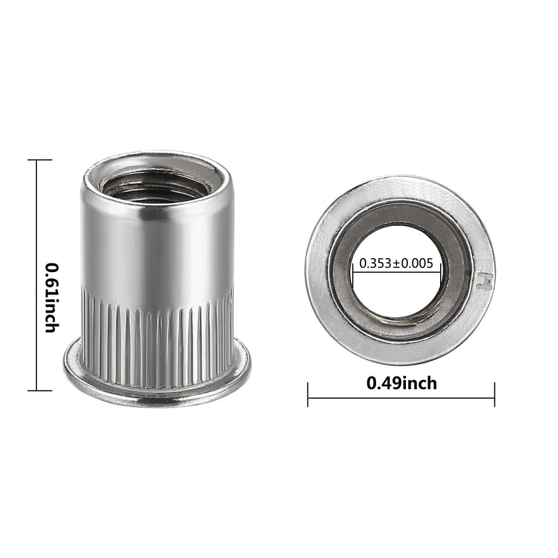 [Australia - AusPower] - Rivet Nut 1/4"-20UNC 100Pcs Stainless Steel 304 Finish Flat Head Rivnut Threaded Insert Nut Knurled Body 1/4-20 Silver 