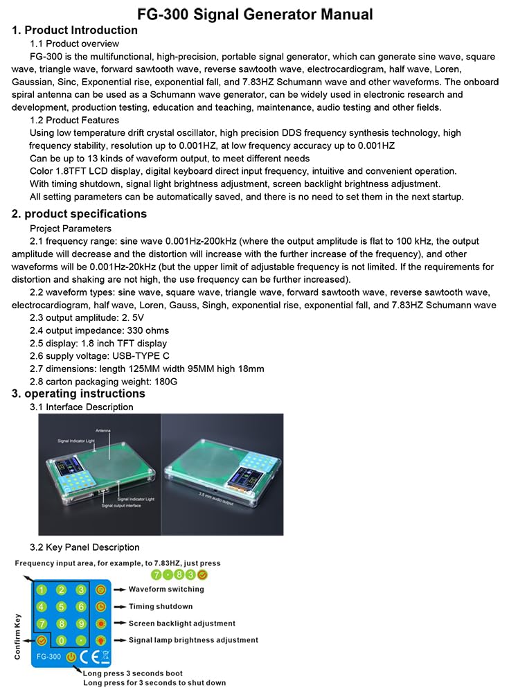 0.01Hz ~ 200,000Hz Adjustable Schumann Sine Wave Resonance Generator, Ultra Low Frequency Pulse, 7.83Hz Stable Reverse Square Wave Generator