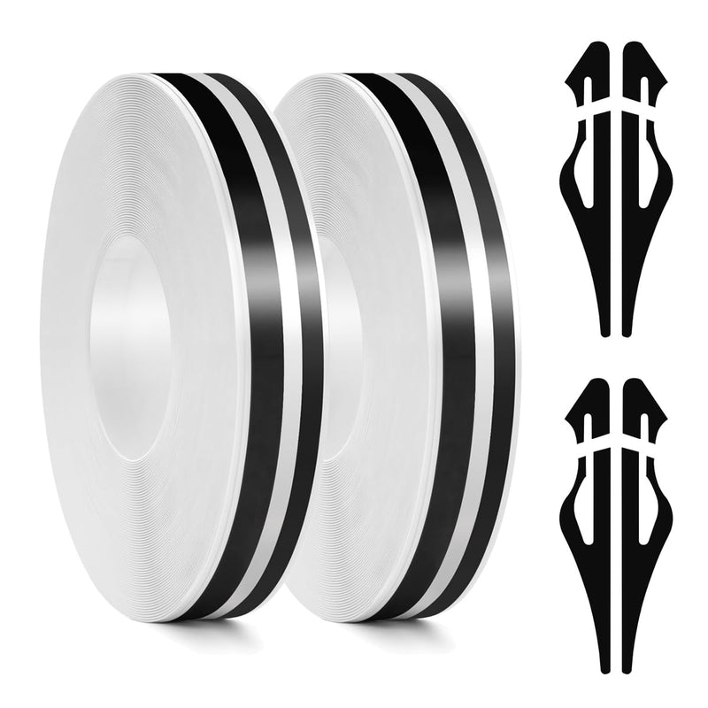 2 Rolls 32Ft Black Car Pinstripe Tape + 2 Rolls 32Ft Silver Car Pinstripe Tape