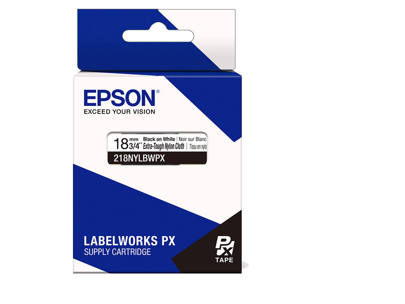 Epson LABELWORKS 218NYLBWPX Genuine Nylon Tape Cartridge - Black on White Industrial Label Maker Tape - 3/4" (18MM) Wide, 19' 18MM