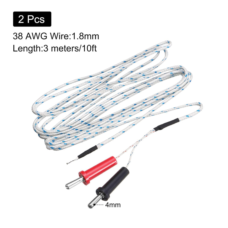 [Australia - AusPower] - MECCANIXITY 2pcs Banana Plug Test Lead Male to Male Multimeter Cable Fiberglass 10ft Banana Tip Plugs 4mm for Multimeter Thermometer Speaker Cable 