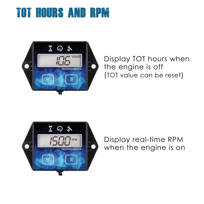 [Australia - AusPower] - 2 Pieces Runleader Small Engine Timer, Digital Tachometer, Maintenance Reminder, Battery Replaceable, User Shutdown, for ZTR Lawn Mower Tractor Generator Marine Outboard ATV (2) 2 