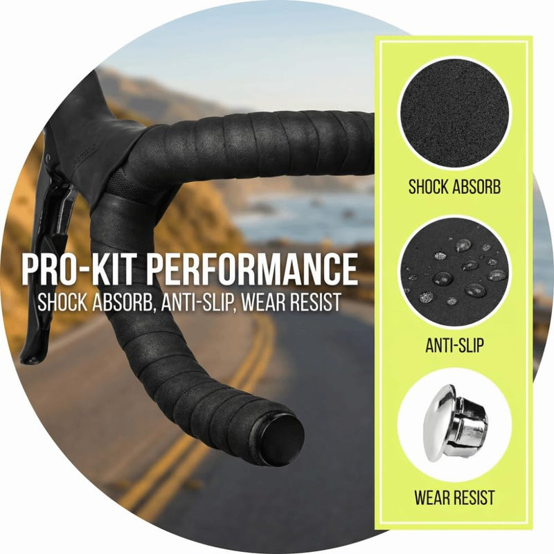 2 Sets Bike Handlebar Tape – Anti-Slip EVA Cycling Grip Wrap with End Plugs, Shock-Absorbing Rubber Sponge for Road, Gravel & Mountain Bike Drop Bars