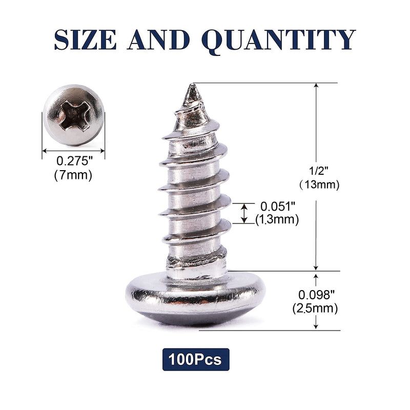 [Australia - AusPower] - #6 x 1/2" Wood Screw 100Pcs 18-8 (304) Stainless Steel Pan Head Fast Self Tapping Drywall Screws by SG TZH #6 x 1/2" 