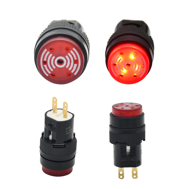 [Australia - AusPower] - 16MM Buzzer Red Indicator Light Lamp 12V DC LED Blue Black 0.63" Round rectangle Cap Alarm Signal Indicator Blue Electrical Control Panel DIY 2Pcs (Red with Light,12VDC, Round) Red With Light,12VDC 