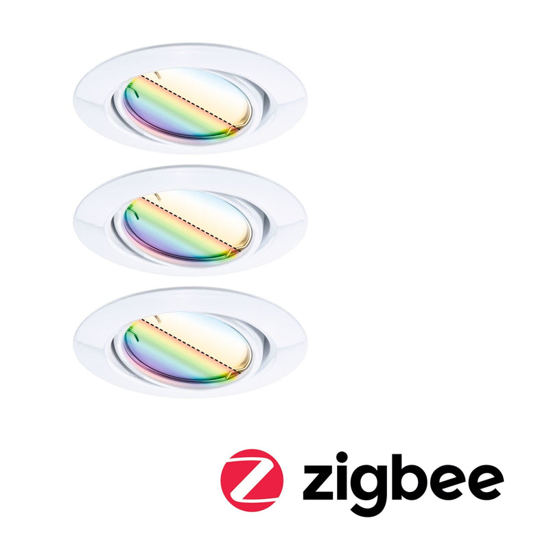 Paulmann 92466 LED Recessed Light Base Smart Home Zigbee Basic Set Swivelling Round 230 V 3 x 4.9 W 3 x 420 lm Dimmable 90 mm White Metal RGBW+