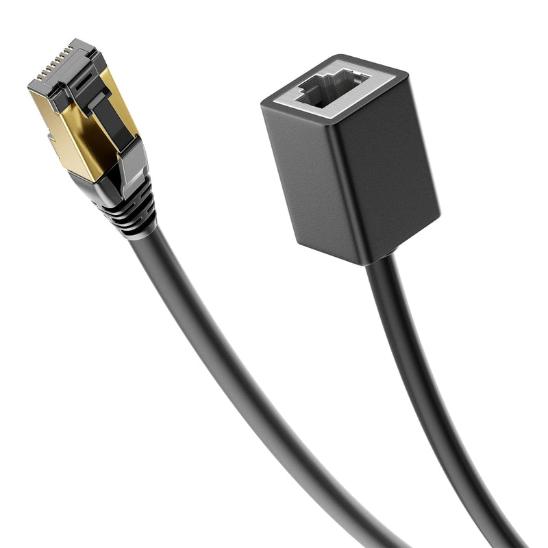 deleyCON 2 m CAT8.1 RJ45 Extension 40 GBit/s, S/FTP - Black | Patch Cable Network Cable, 2000 MHz, Copper PiMF, 1x RJ45 Plug, 1x RJ45 Socket, for Ethernet LAN Gaming Streaming