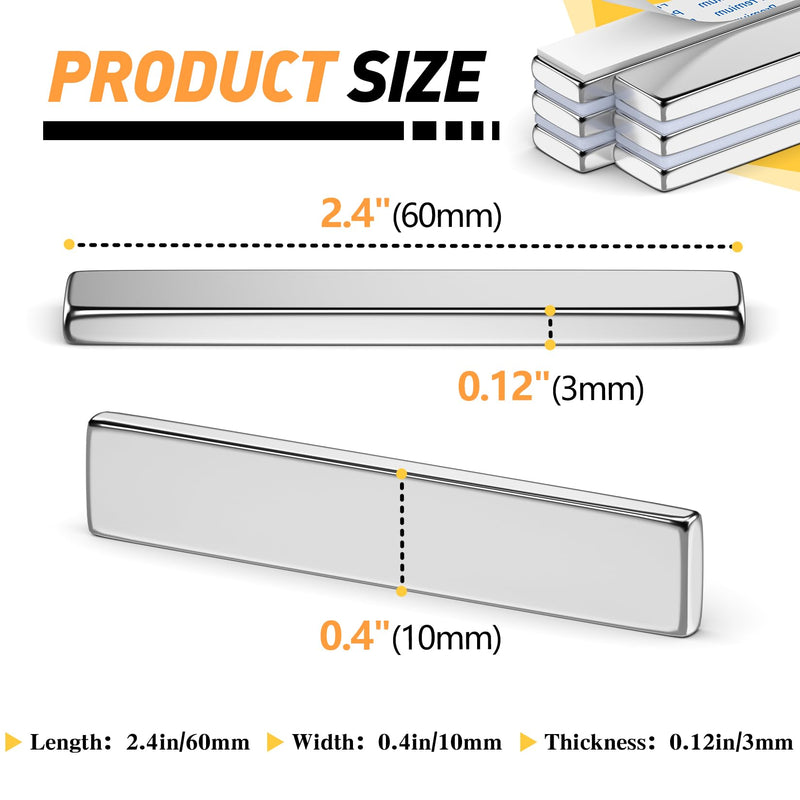 FINDMAG Silver Bar Magnets, 50 Pack Bar Magnets with Double-Sided Adhesive, Fridge Bar Magnet, Magnet for Fridge, Garage, Kitchen, DIY, 60x10x3mm 60x10x3 mm