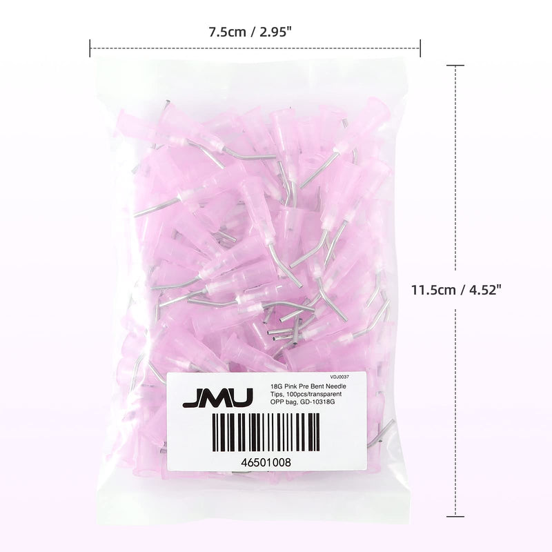 [Australia - AusPower] - JMU 100Pcs Bent Dispensing Tips 18g, Blunt Tip Dispensing Needle, Dental Pre Bent Flow Dispensing Etch Tips, Disposable Oral Irrigation Needle Tips, Pink 100 